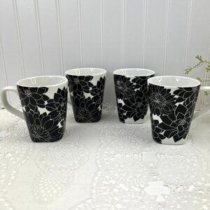 Cynthia Rowley Mum White 10 oz Coffee Tea Mug Floral Set of 4